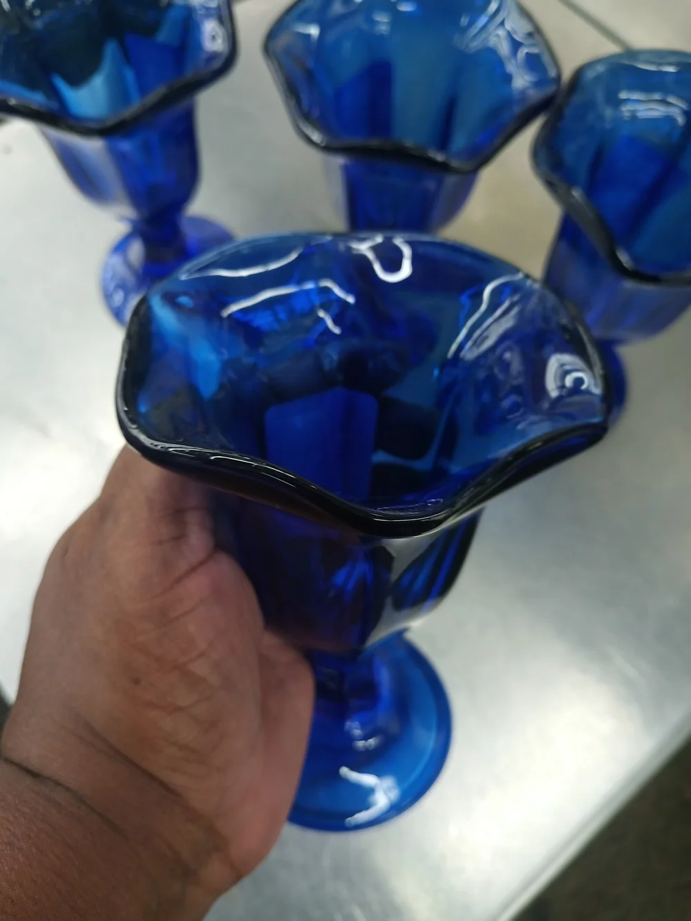 Set Of Vintage Anchor Hocking Cobalt Blue  Glass Tulip